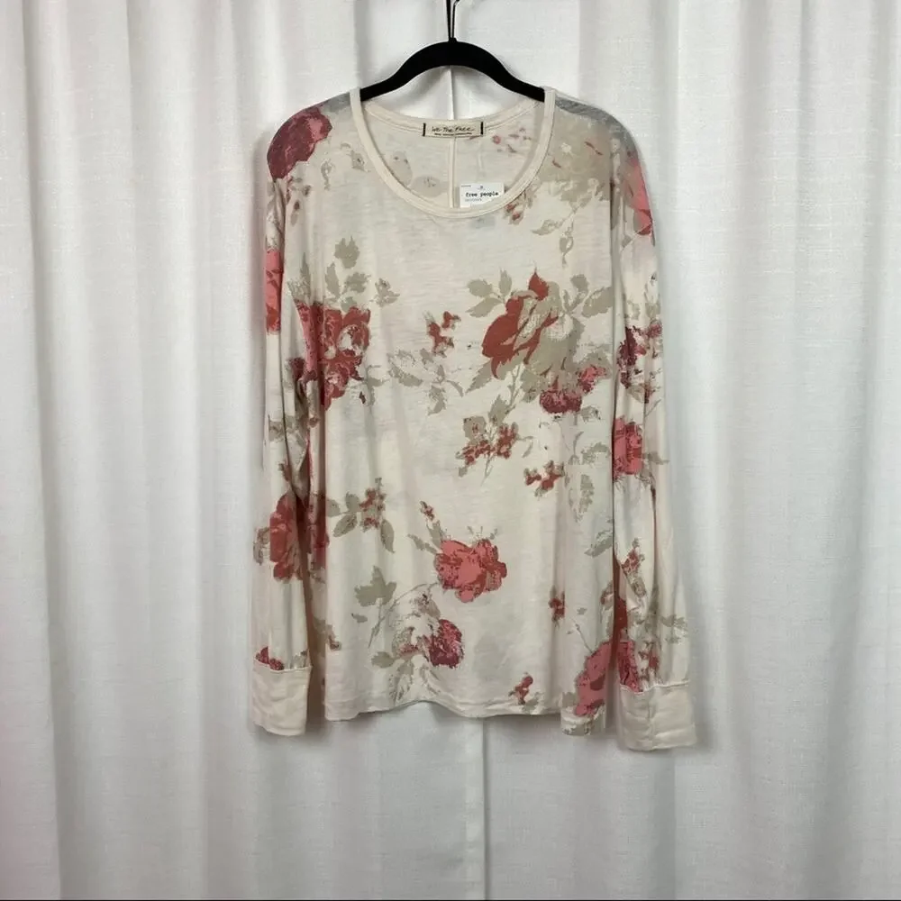 Free People We The Free Arielle Cream Floral Long Sleeve Top Sz.S NWT